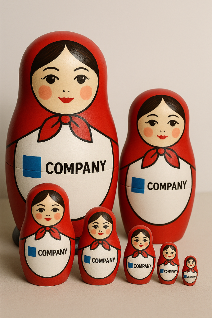 Custom matryoshka dolls with company logo as unique corporate gifts