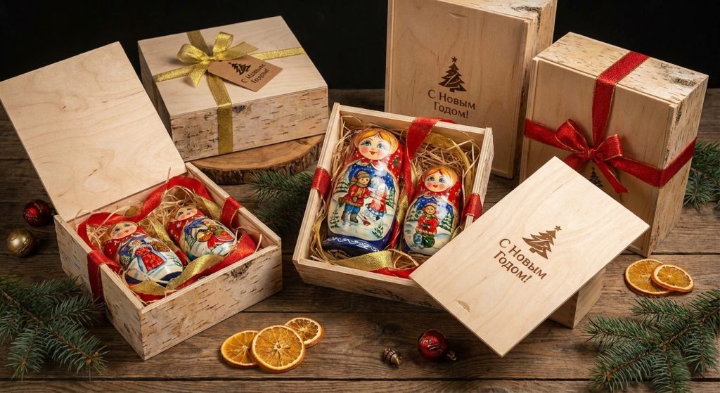 Новогодняя подарочная упаковка корпоративных сувениров