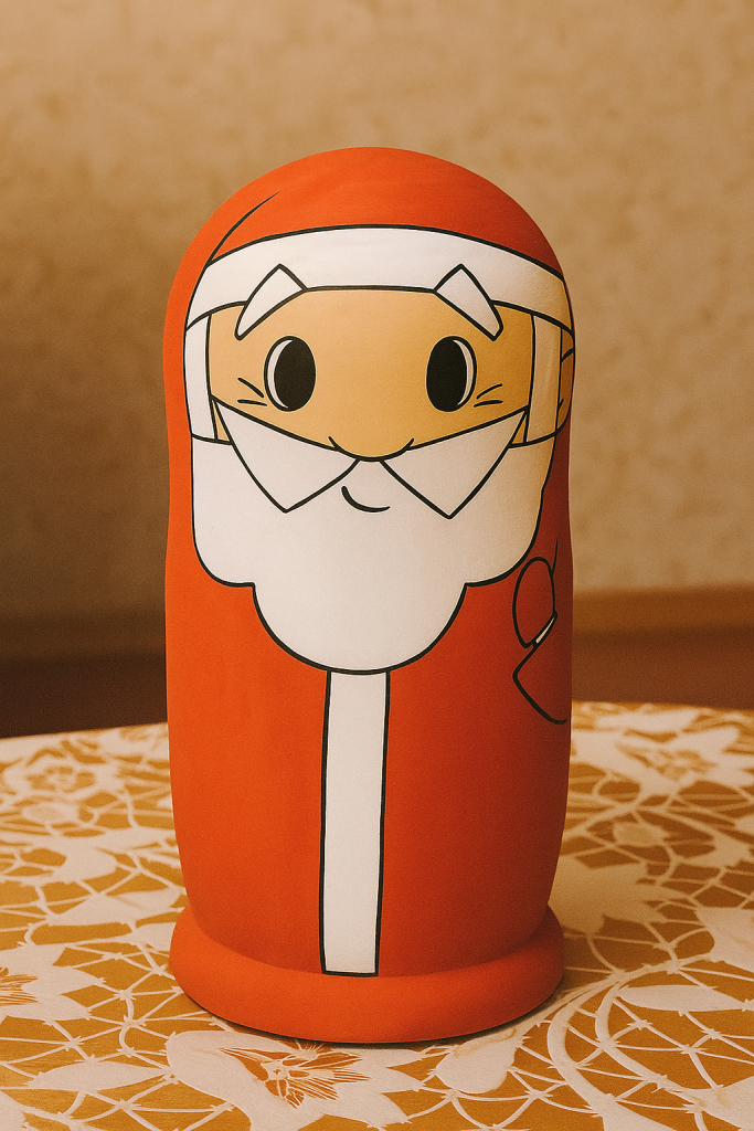Artist hand-painting Christmas-themed matryoshka dolls for corporate gifting