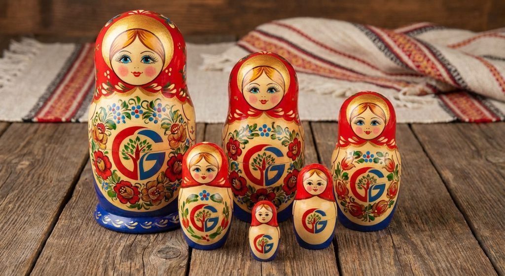 Ручная роспись логотипа на матрёшке